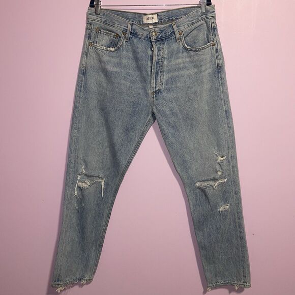 AGOLDE Jamie High Rise Classic Jeans Women Size 31 Distressed Light Wash - Picture 1 of 10